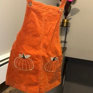 Orange Pumpkin Embroidered Kids Overalls